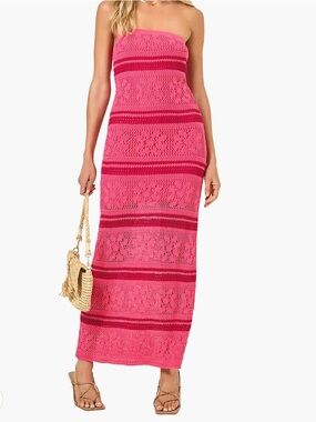 L Space Rosalia Pink Crochet Maxi Dress
